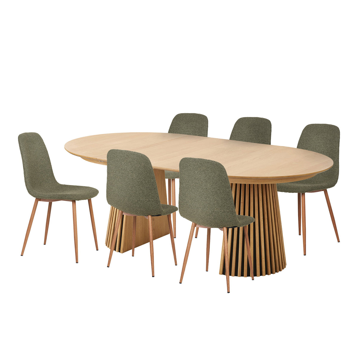 Isla & Kasper Essgruppe mit 6 Stühlen – Eiche/Dunkelgrün von Luiva Living