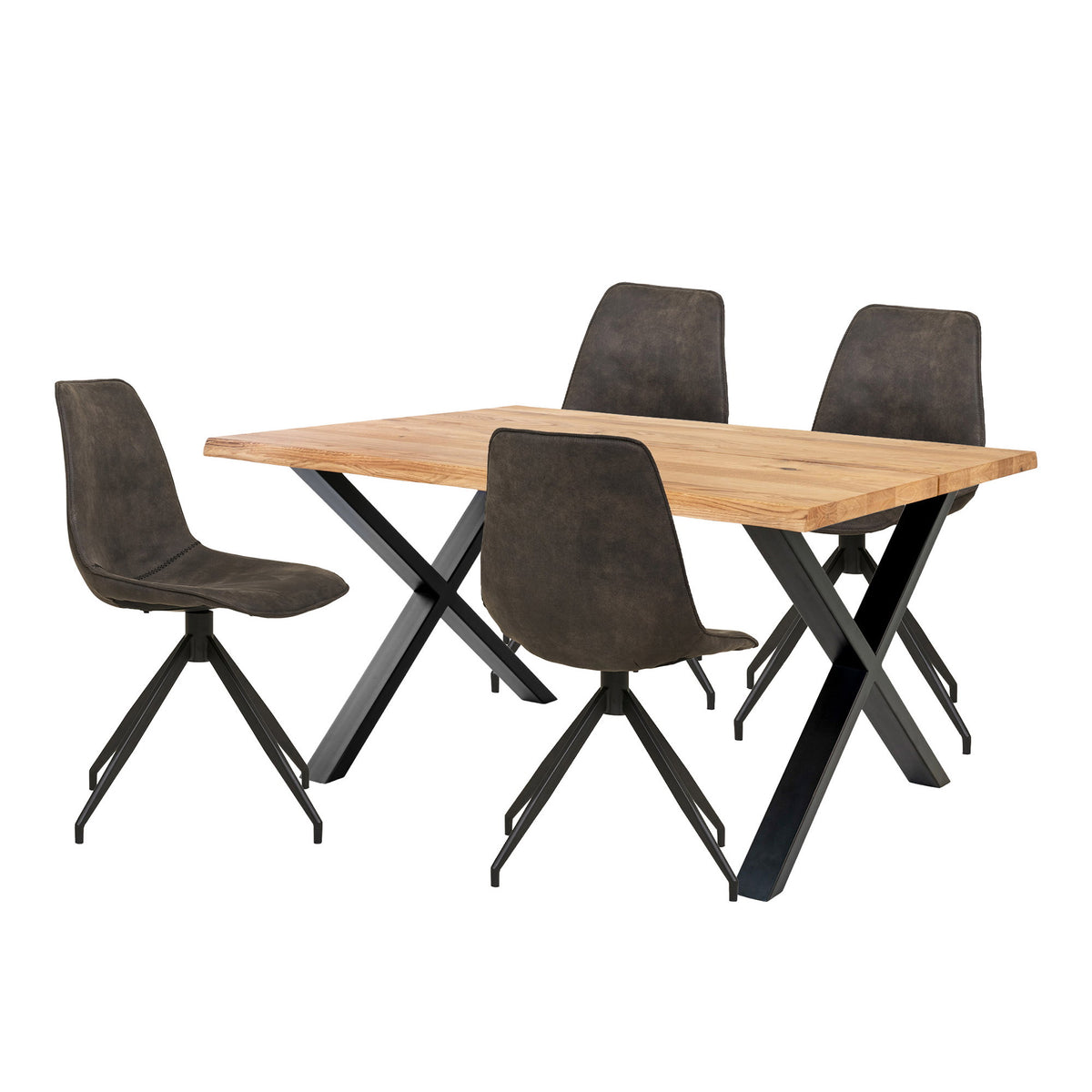 Tina & Anna Essgruppe mit 4 Stühlen – Natur/Grau von Luiva Living
