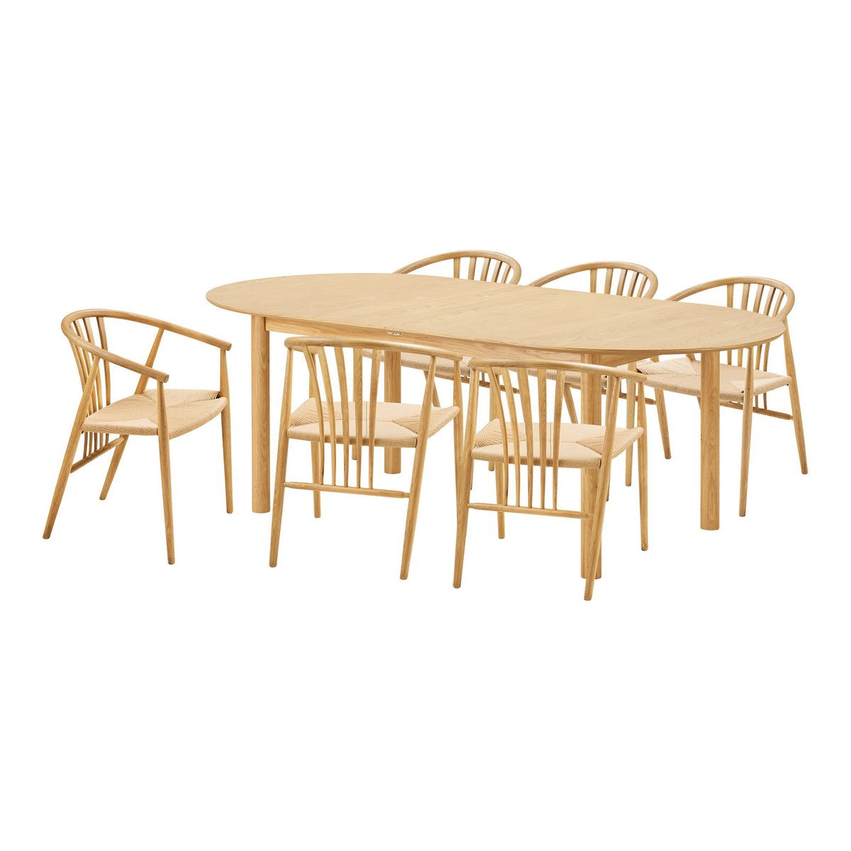 Sara & Joel Essgruppe mit 6 Stühlen – Natur, 200–250–300 × 100 × 75 cm von Luiva Living