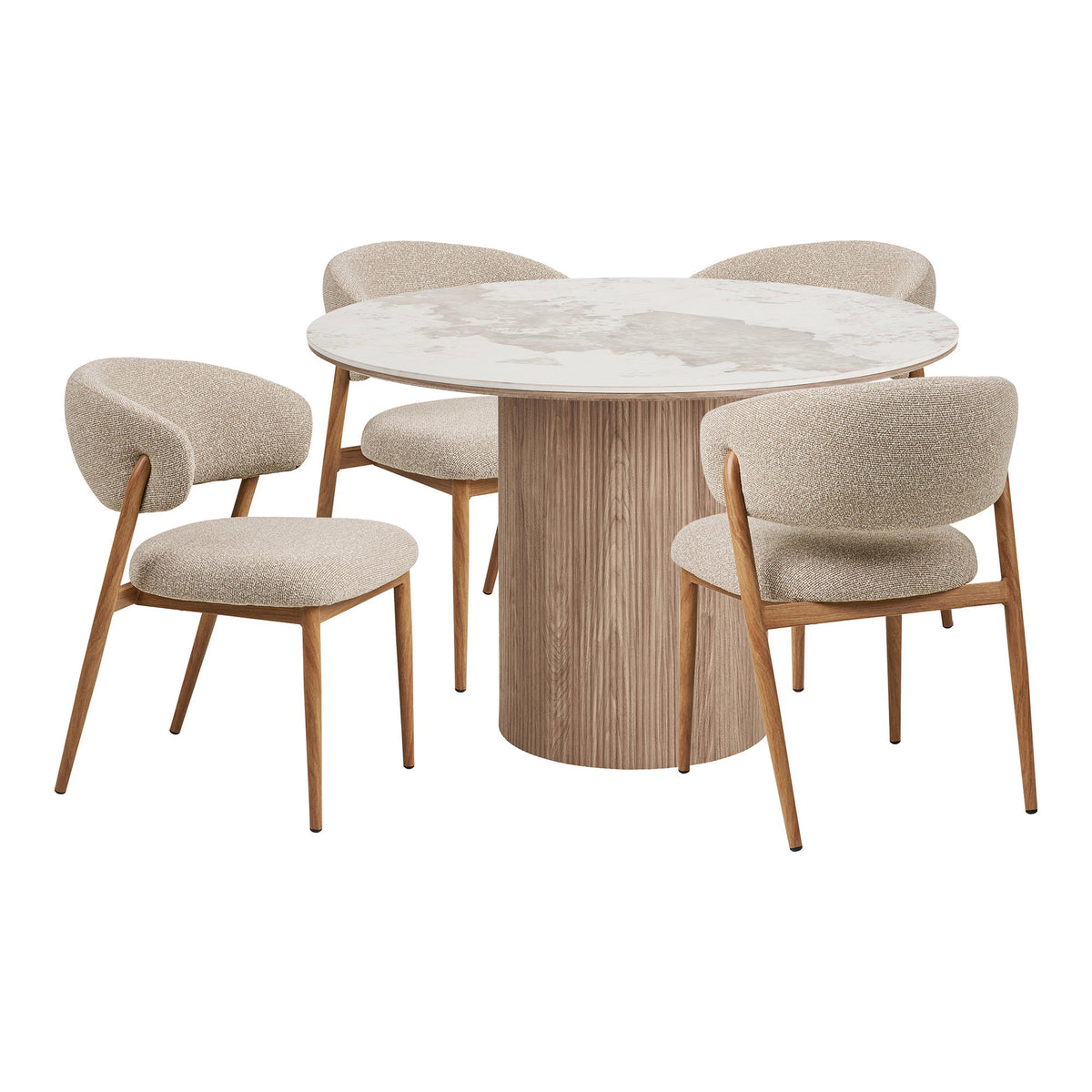 Eila & Ivo Essgruppe mit 4 Stühlen – Sand/Natur/Weiß/Braun von Luiva Living