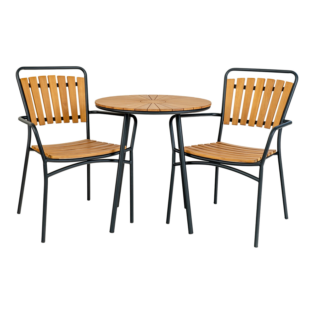 Luna Garten-Bistrotisch rund – Teak Natur, Beine Schwarz, ø 70 cm – Ansicht 3