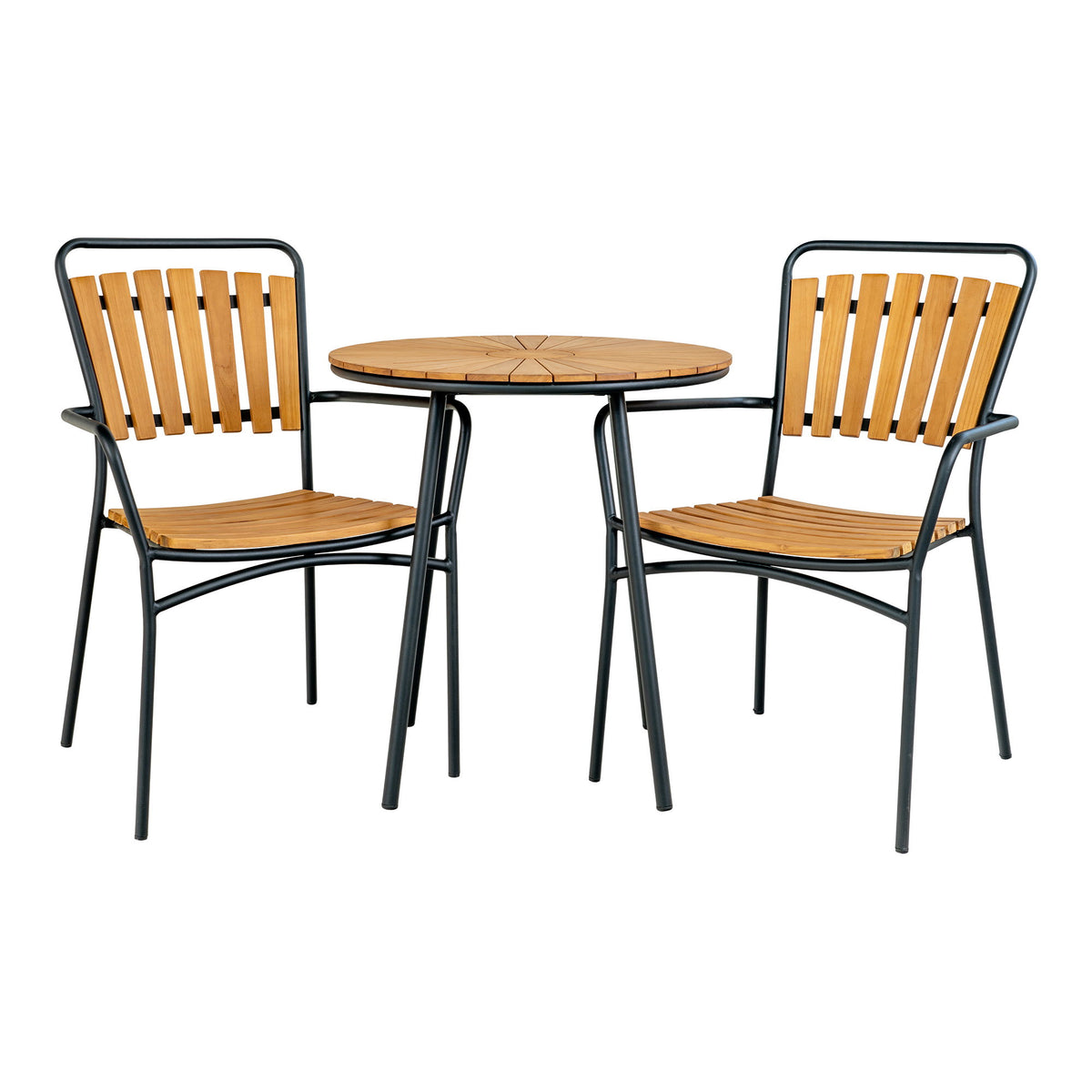 Luna Garten-Bistrotisch rund – Teak Natur, Beine Schwarz, ø 70 cm – Ansicht 4