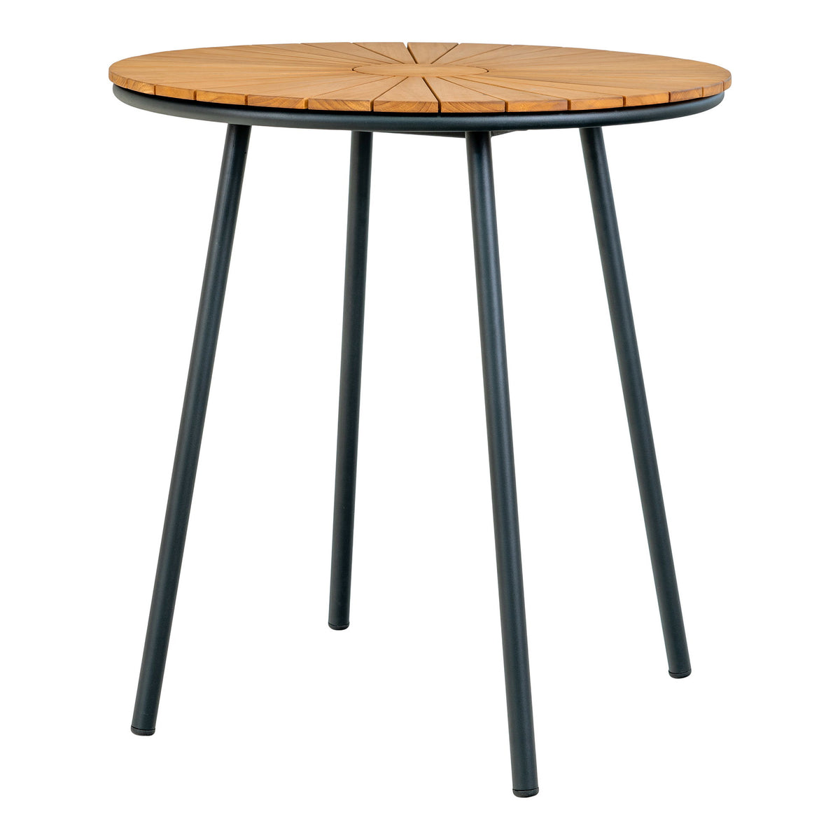 Luna Garten-Bistrotisch rund – Teak Natur, Beine Schwarz, ø 70 cm von Luiva Living