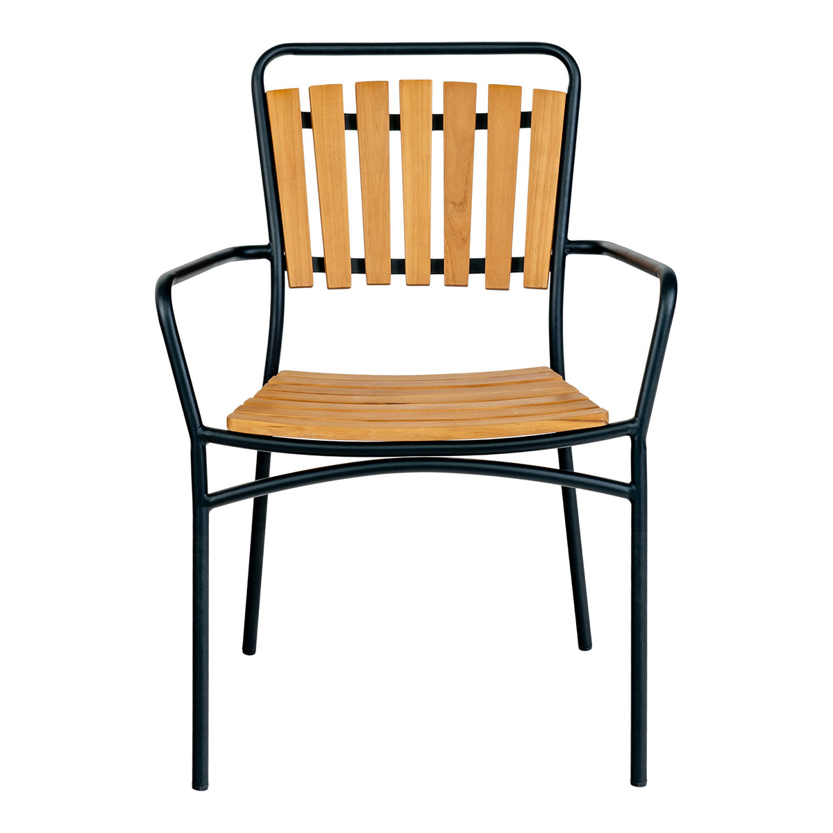 Luna Gartenstuhl 4er-Set – Teak Natur, Gestell Schwarz – Ansicht 2