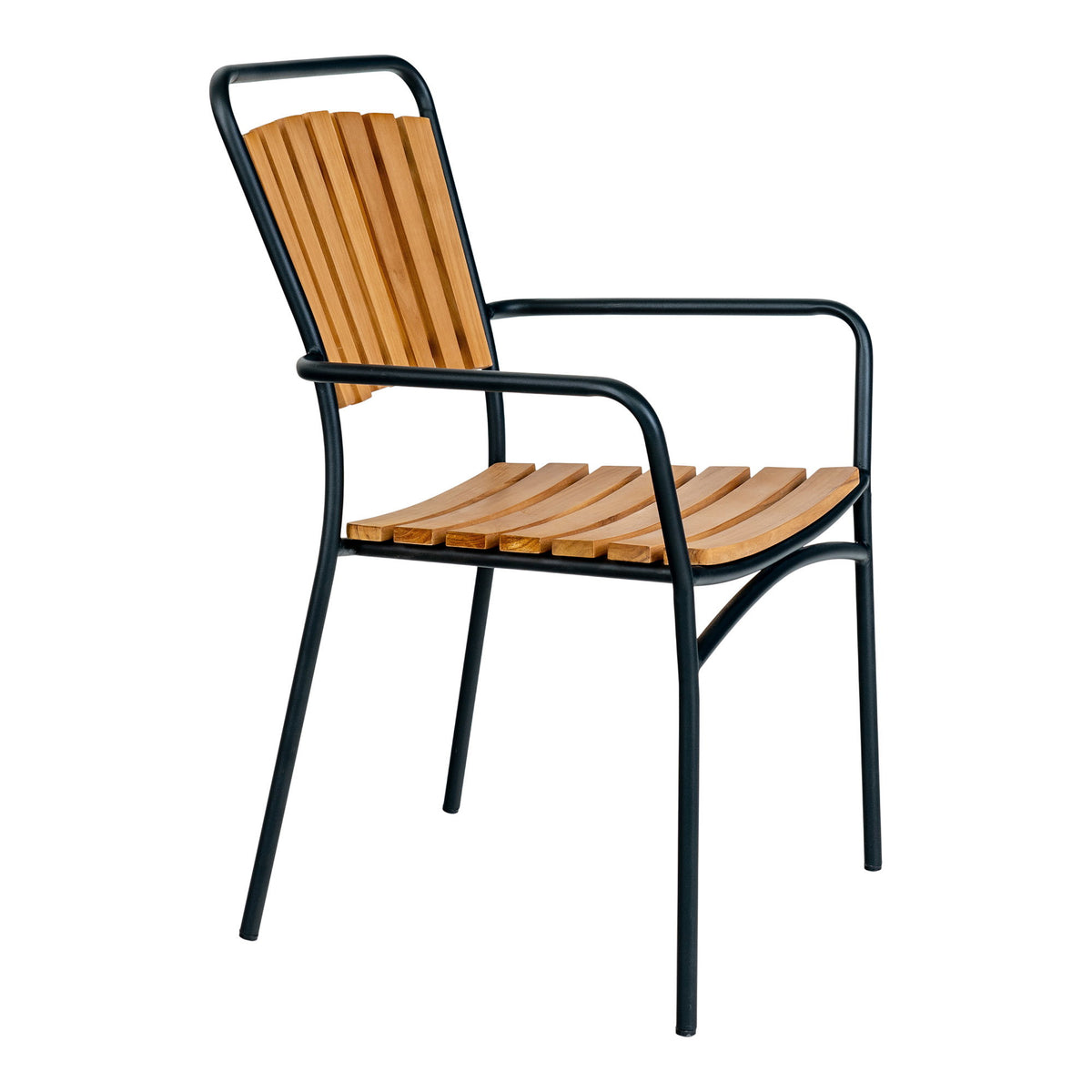 Luna Gartenstuhl 4er-Set – Teak Natur, Gestell Schwarz – Ansicht 3