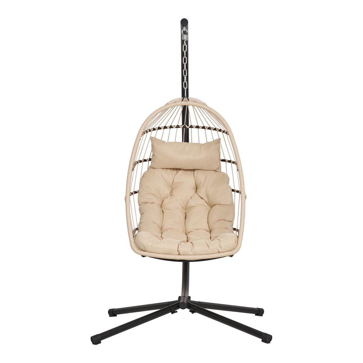 Nea Hängesessel mit Gestell inkl. Kissen – Polyrattan Beige/Grau/Schwarz, 195 × 117 × 107 cm – Ansicht 2