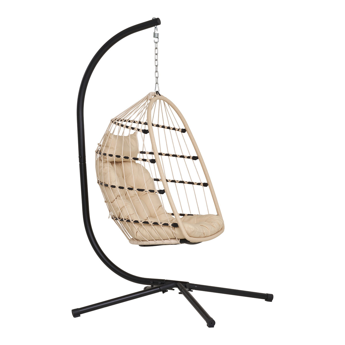 Nea Hängesessel mit Gestell inkl. Kissen – Polyrattan Beige/Grau/Schwarz, 195 × 117 × 107 cm – Ansicht 3
