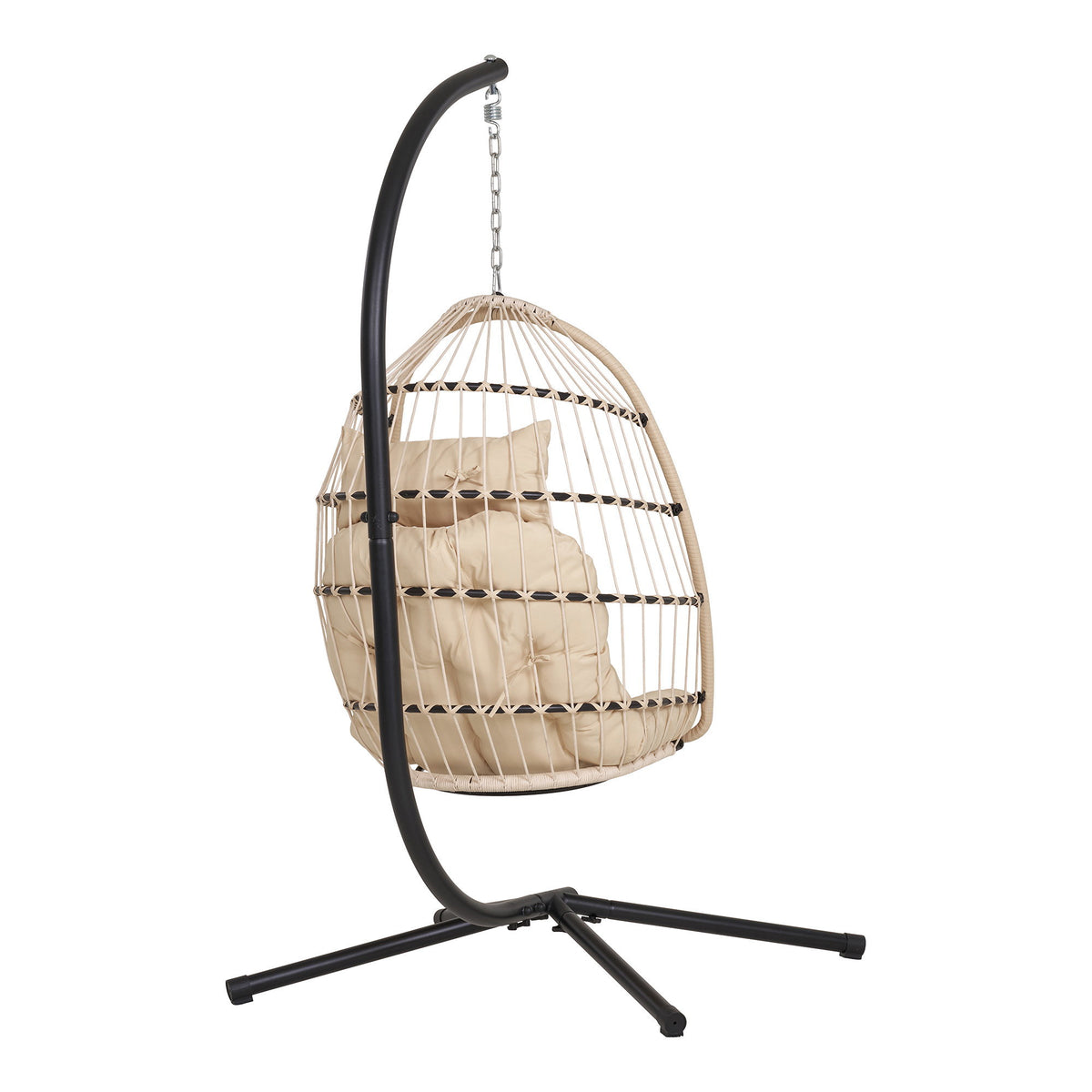 Nea Hängesessel mit Gestell inkl. Kissen – Polyrattan Beige/Grau/Schwarz, 195 × 117 × 107 cm – Ansicht 4