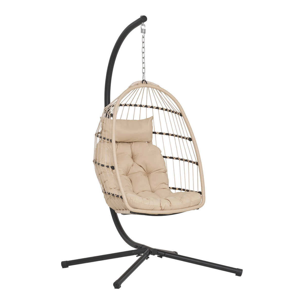 Nea Hängesessel mit Gestell inkl. Kissen – Polyrattan Beige/Grau/Schwarz, 195 × 117 × 107 cm von Luiva Living