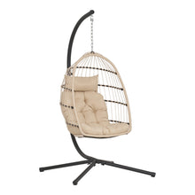 Nea Hängesessel mit Gestell inkl. Kissen – Polyrattan Beige/Grau/Schwarz, 195 × 117 × 107 cm von Luiva Living
