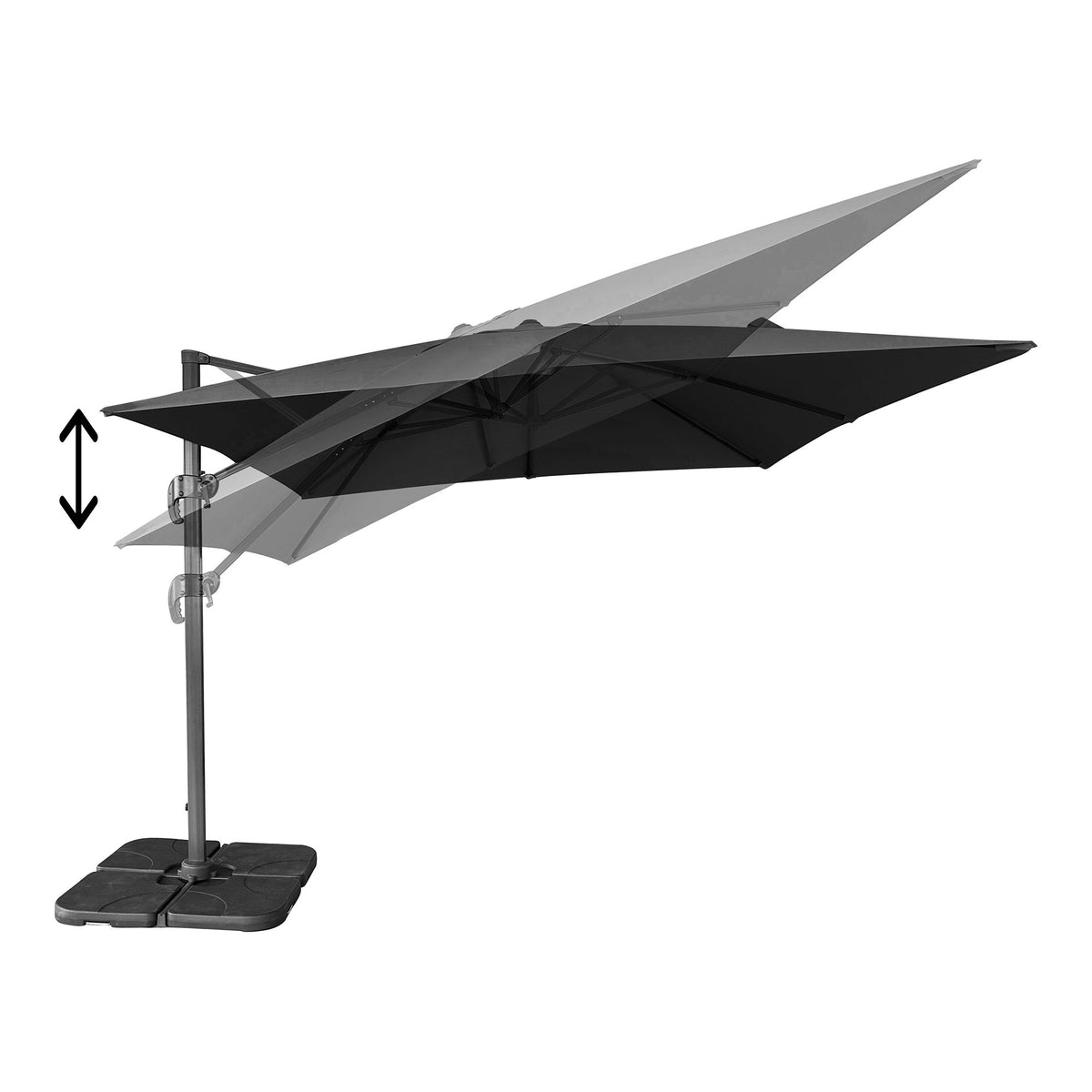 Tara Ampelschirm inkl. Schirmständer – Polyester Schwarz, 295 × 295 cm – Ansicht 2