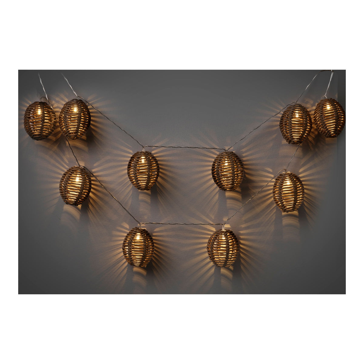 Lenz LED-Lichterkette – Polyrattan/Metall Natur/Schwarz – Ansicht 2
