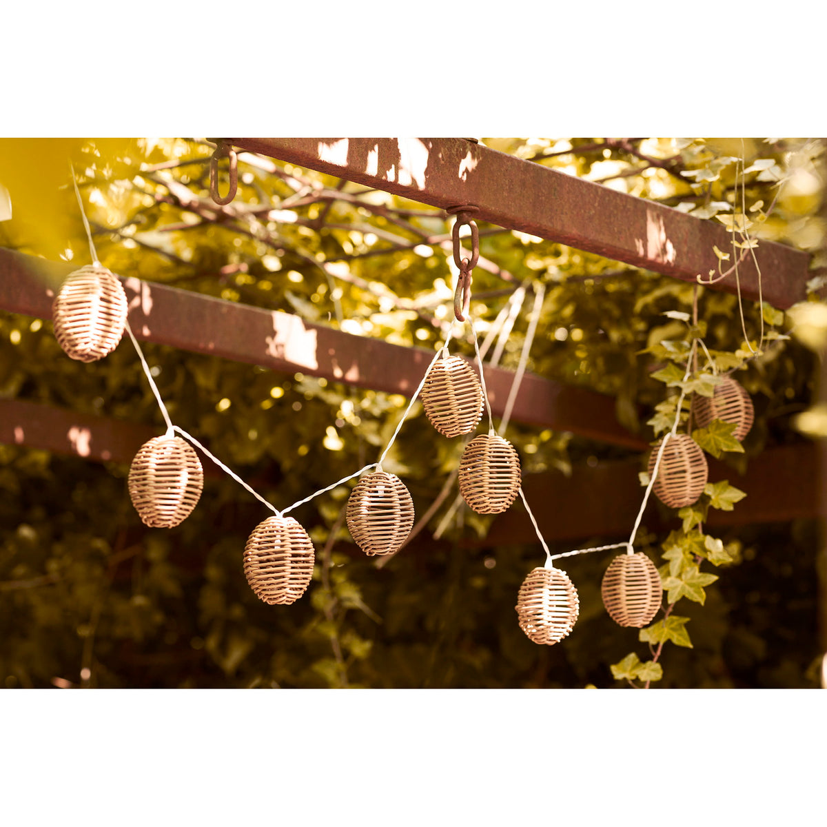 Lenz LED-Lichterkette – Polyrattan/Metall Natur/Schwarz – Ansicht 7