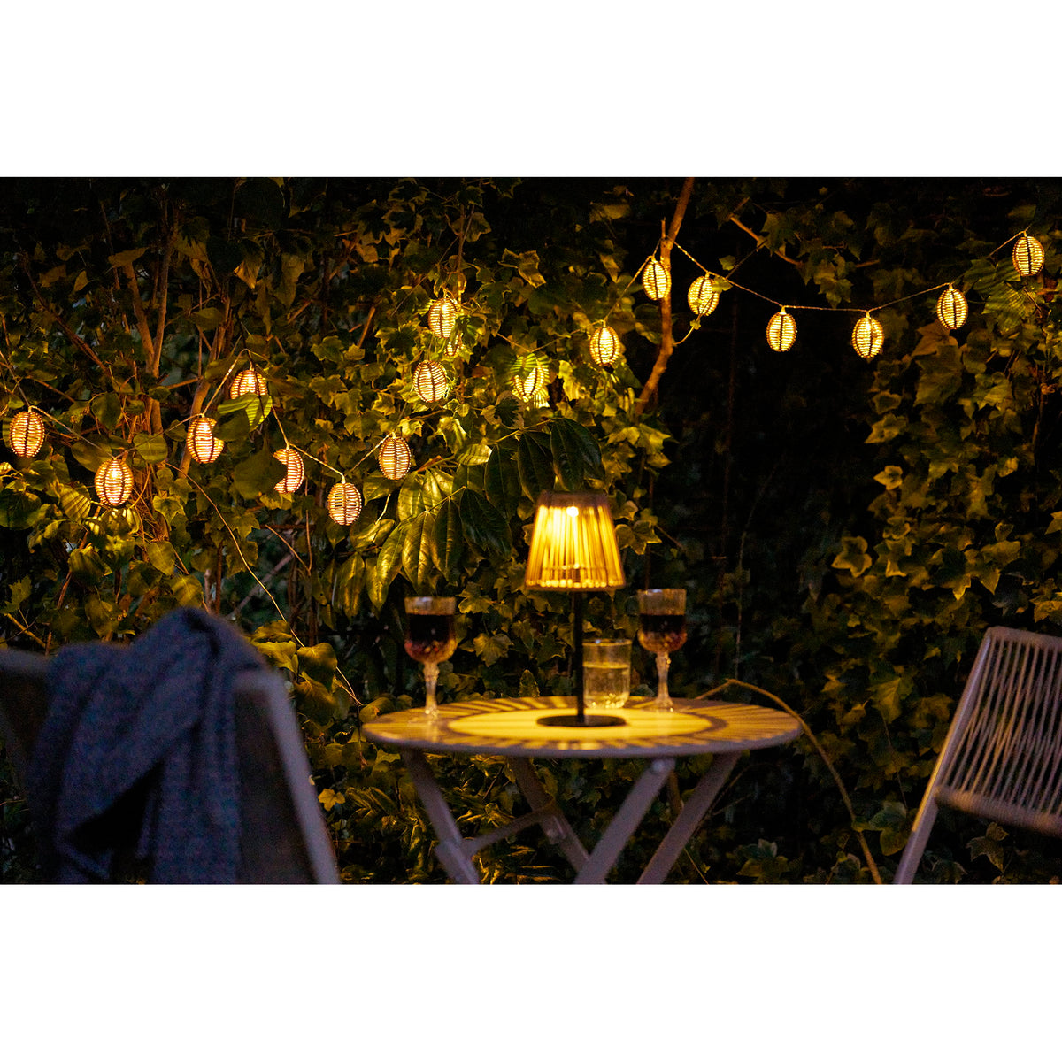Lenz LED-Lichterkette – Polyrattan/Metall Natur/Schwarz – Ansicht 8