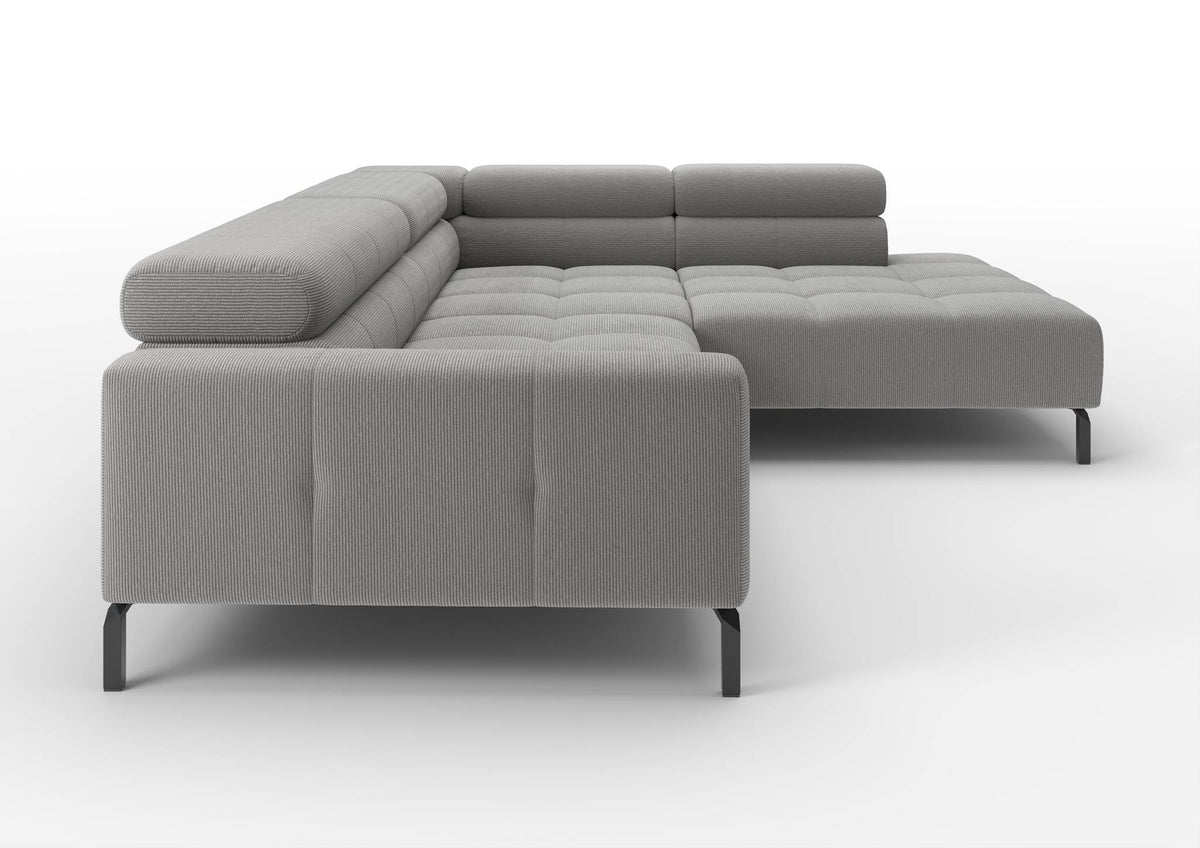 Kalmar Ecksofa in L-Form groß in Feincord Grau, Ecke rechts – Seitenansicht