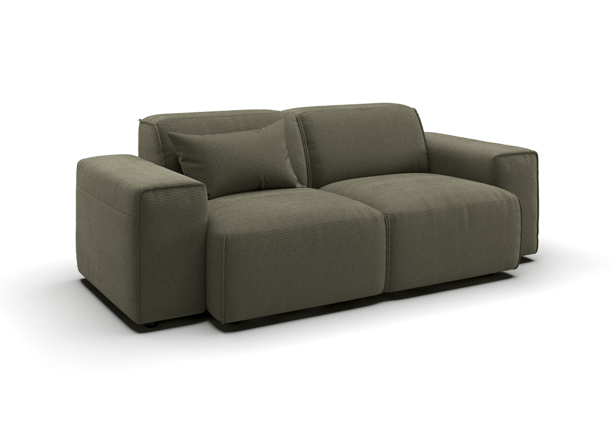 Lund 2-Sitzer-Sofa in Feincord Oliv – mit Dekokissen