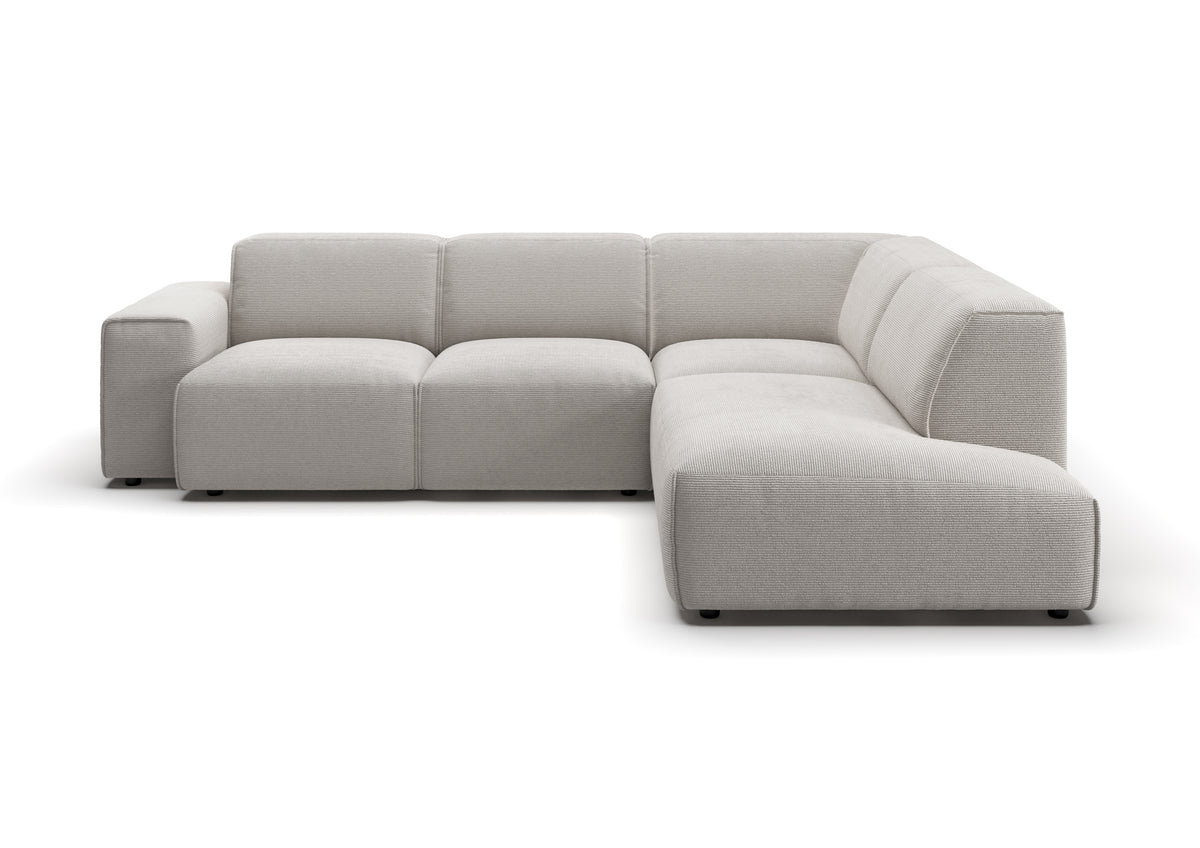 Lund Ecksofa in L-Form in Feincord Weiß, Ecke rechts – Ansicht von vorn