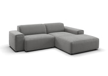 Lund Ecksofa kompakt mit Ottomane in Feincord Grau, Ottomane rechts