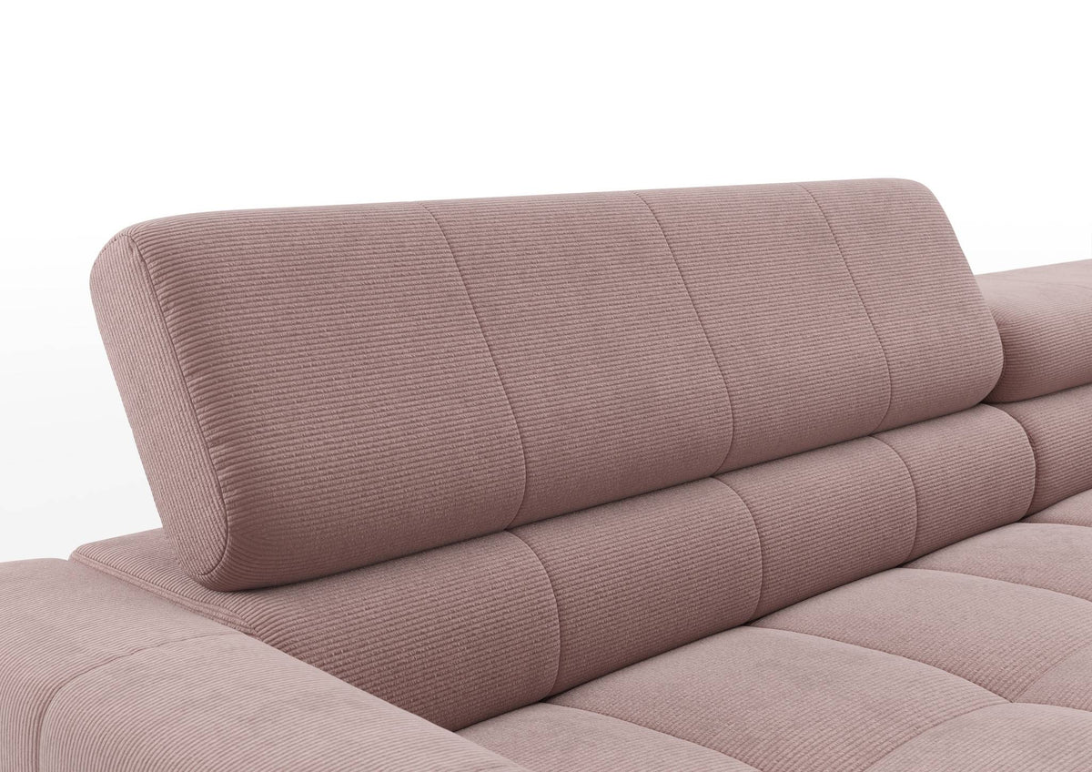 Kalmar Ecksofa in L-Form groß in Feincord Altrosa – Detail Kopfteil