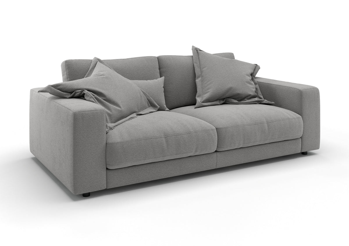 Skagen 2-Sitzer-Sofa in Feincord Grau mit Dekokissen