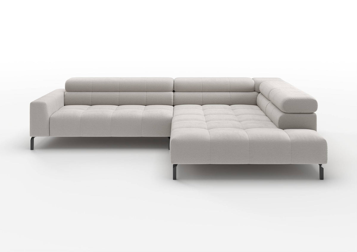 Kalmar Ecksofa in L-Form groß in Feincord Weiß, Ecke rechts – Ansicht von vorn