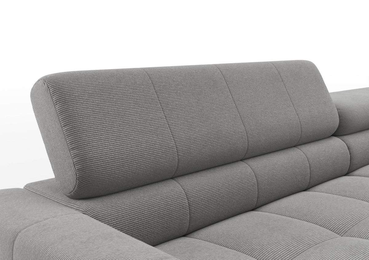 Kalmar Ecksofa in L-Form groß in Feincord Grau – Detail Kopfteil