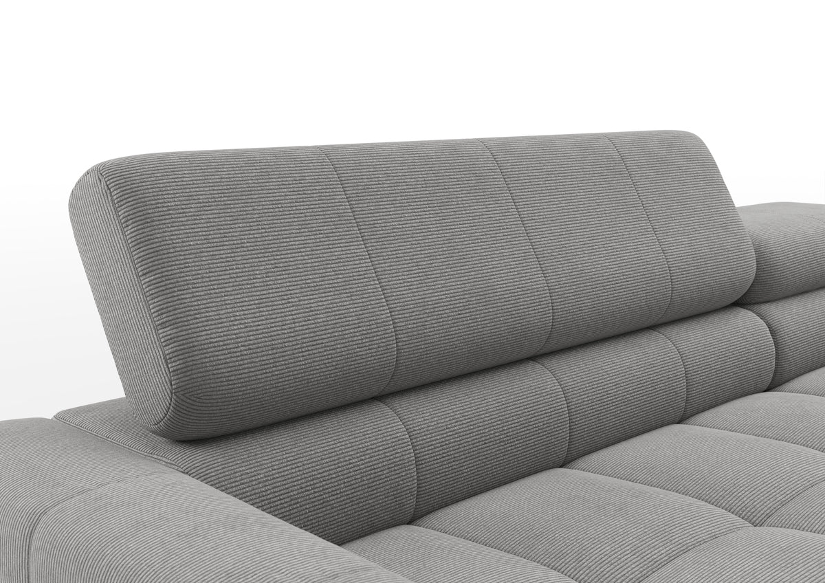 Kalmar Ecksofa mit Longchair in Feincord Grau – Detail Kopfteil