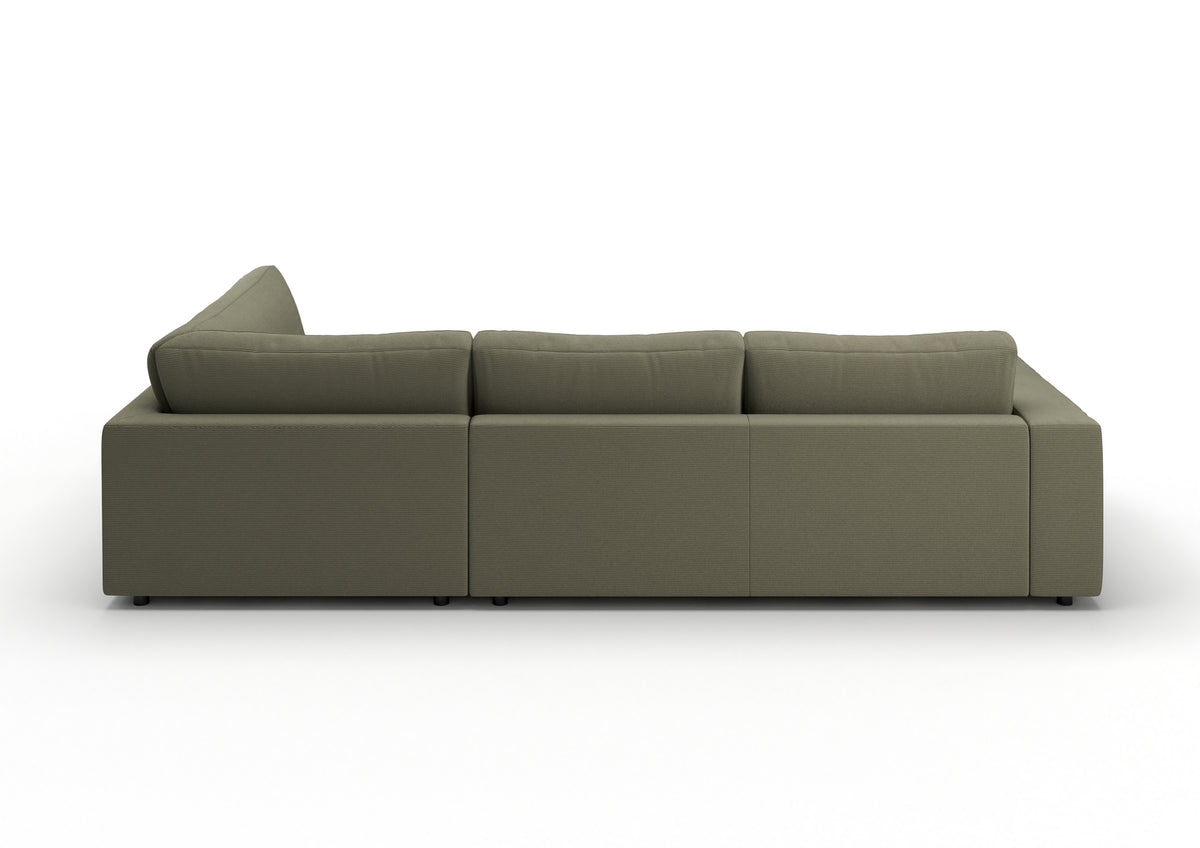 Skagen Ecksofa in L-Form in Feincord Oliv, Ecke rechts – Rückansicht
