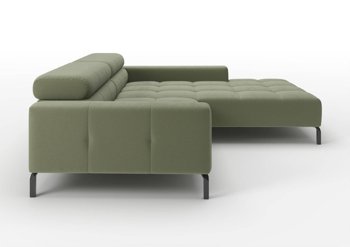 Kalmar Ecksofa kompakt mit Ottomane in Feincord Oliv, Ottomane rechts – Seitenansicht
