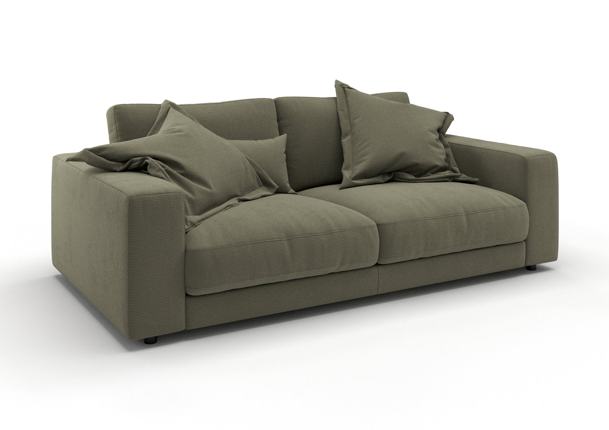 Skagen 2-Sitzer-Sofa in Feincord Oliv mit Dekokissen