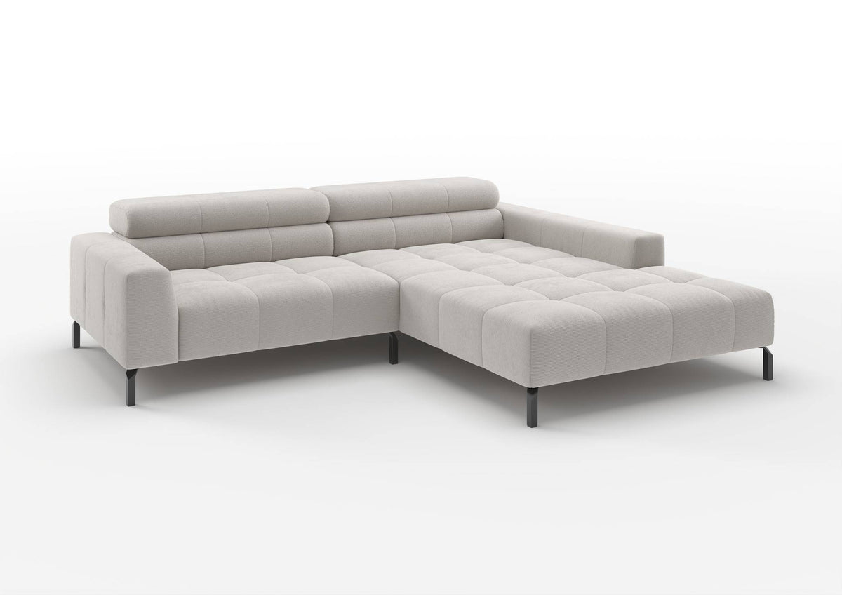 Kalmar Ecksofa kompakt mit Ottomane in Feincord Weiß, Ottomane rechts