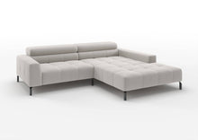Kalmar Ecksofa kompakt mit Ottomane in Feincord Weiß, Ottomane rechts