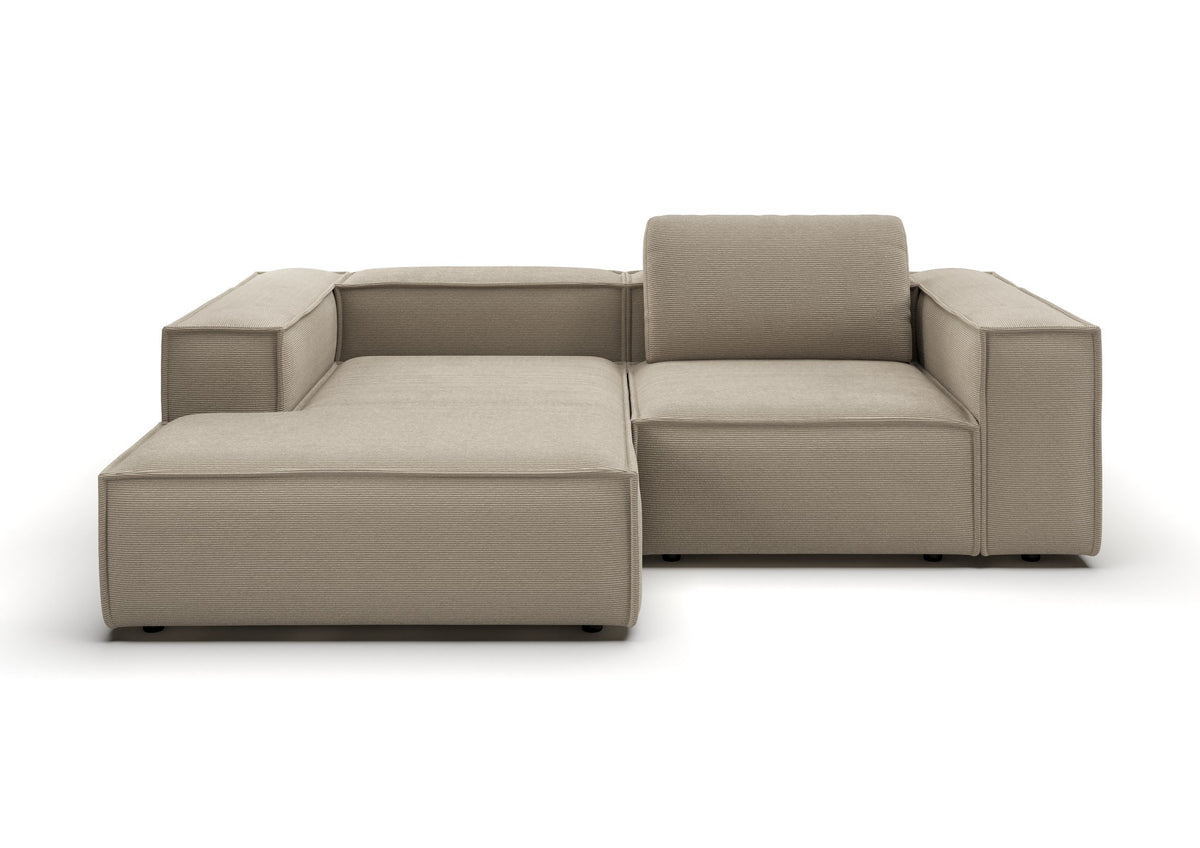 Bergen Ecksofa kompakt mit Longchair in Feincord Sand, Longchair links – Ansicht von vorn