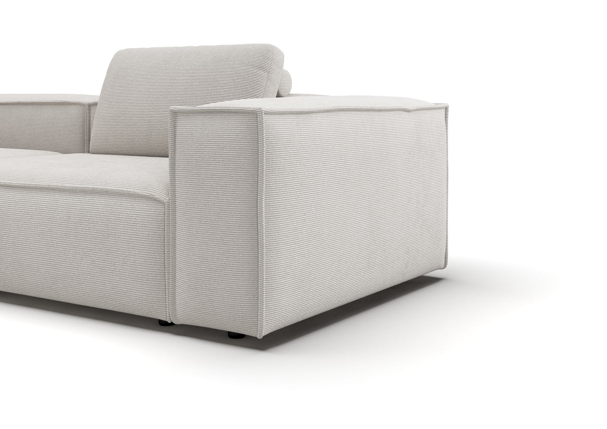 Bergen Ecksofa mit Longchair in Feincord Weiß, Longchair links – Detail Armlehne