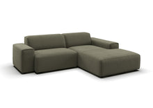 Lund Ecksofa kompakt mit Ottomane in Feincord Oliv, Ottomane rechts