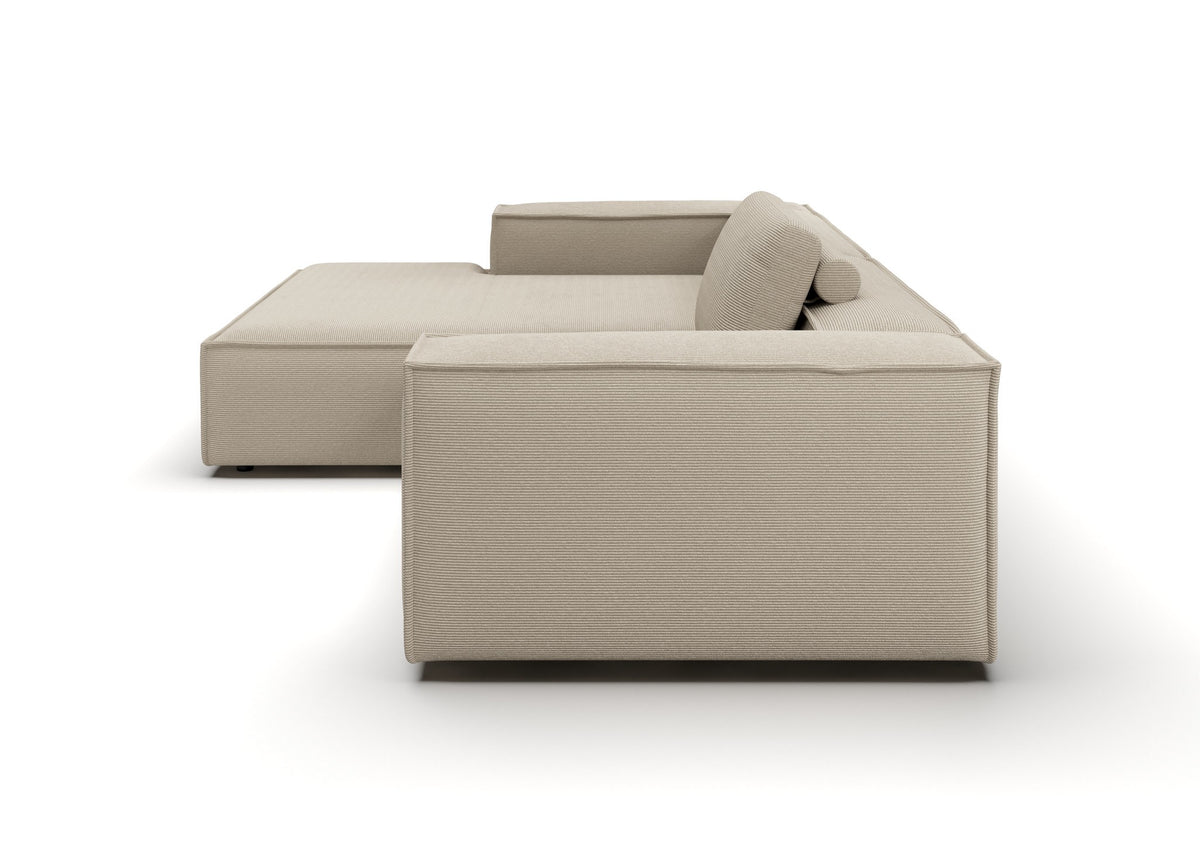 Bergen Ecksofa mit Longchair in Feincord Sand, Longchair links – Seitenansicht