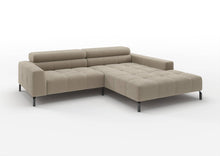 Kalmar Ecksofa kompakt mit Ottomane in Feincord Sand, Ottomane rechts