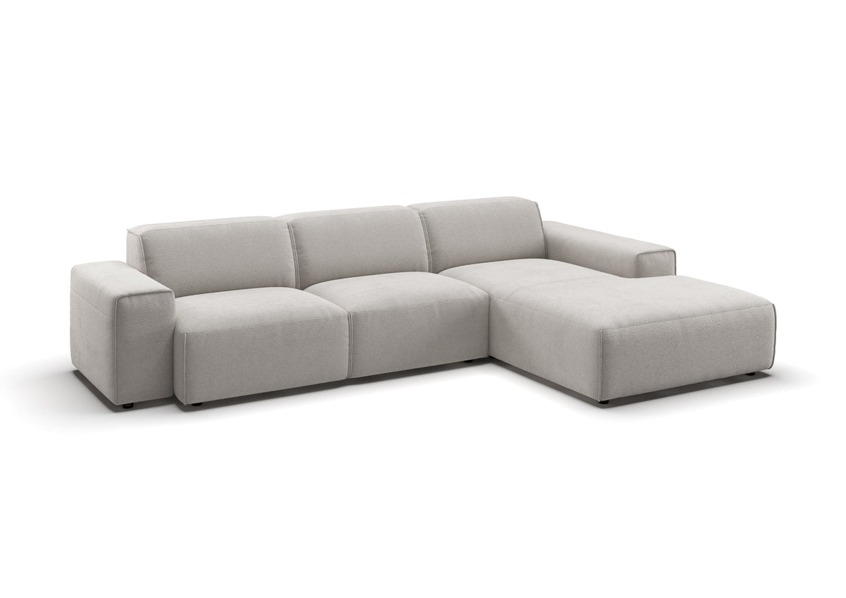 Lund Ecksofa mit Ottomane in Feincord Weiß, Ottomane rechts