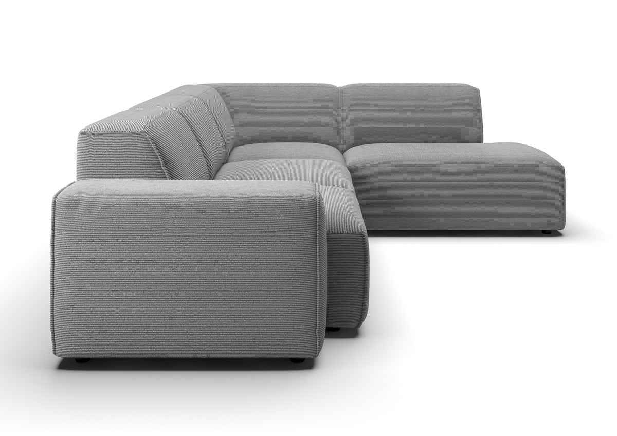 Lund Ecksofa in L-Form in Feincord Grau, Ecke rechts – Seitenansicht
