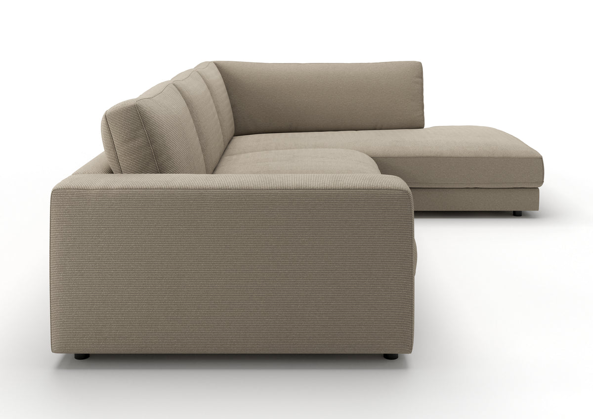 Skagen Ecksofa in L-Form in Feincord Sand, Ecke rechts – Seitenansicht