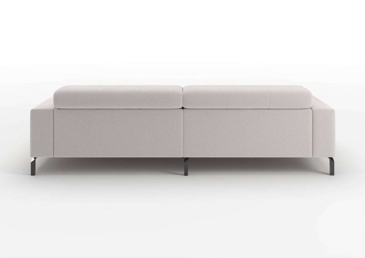 Kalmar Ecksofa kompakt mit Ottomane in Feincord Weiß, Ottomane rechts – Rückansicht