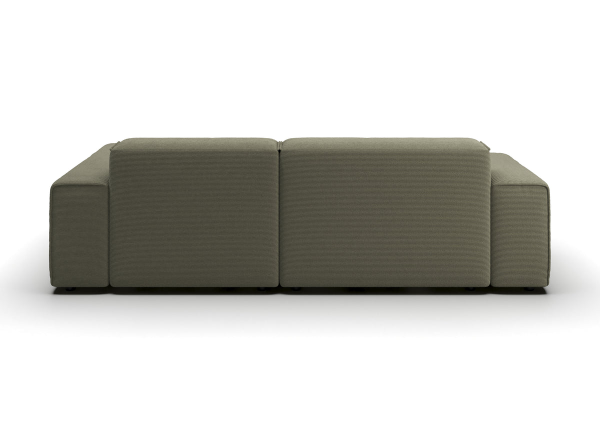 Lund Ecksofa kompakt mit Ottomane in Feincord Oliv, Ottomane rechts – Rückansicht