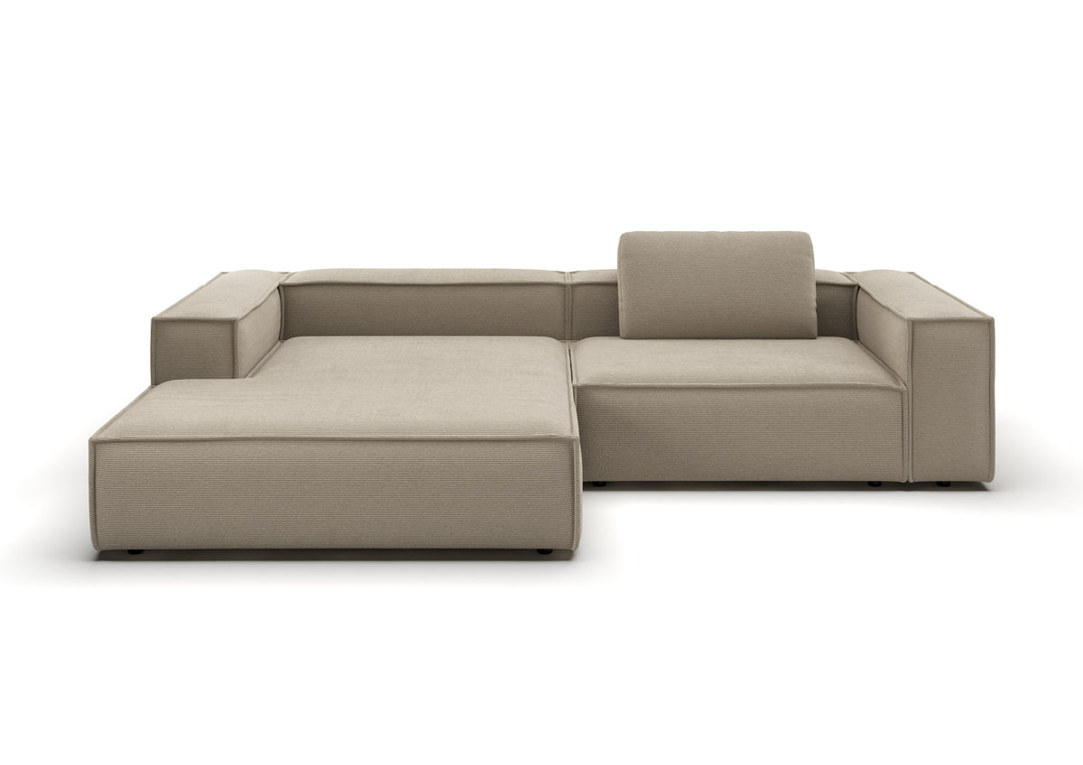Bergen Ecksofa mit Longchair in Feincord Sand, Longchair links – Ansicht von vorn