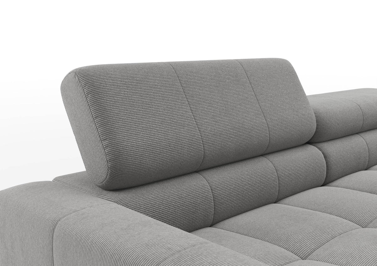 Kalmar Ecksofa kompakt mit Ottomane in Feincord Grau – Detail Kopfteil
