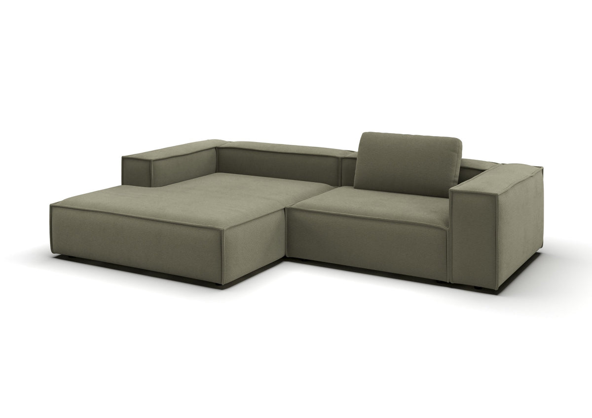 Bergen Ecksofa mit Longchair in Feincord Oliv, Longchair links
