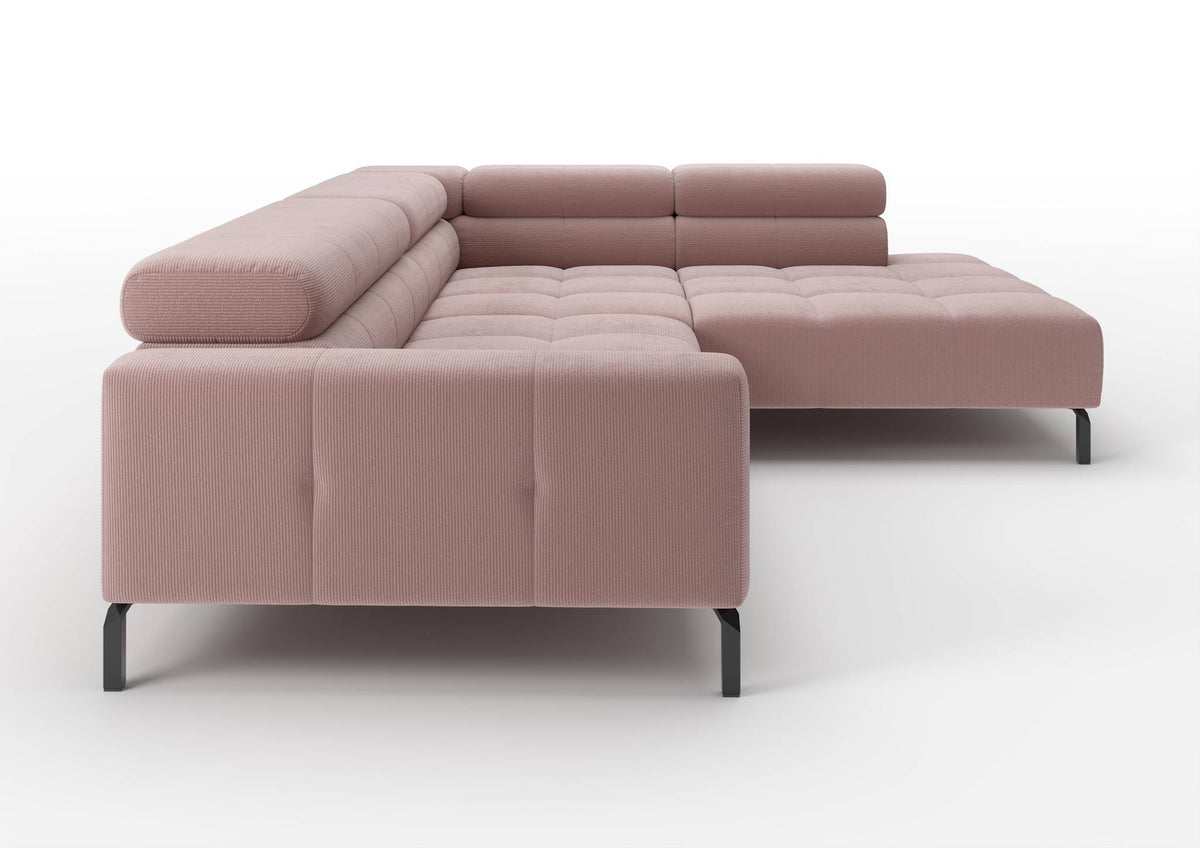 Kalmar Ecksofa in L-Form groß in Feincord Altrosa, Ecke rechts – Seitenansicht