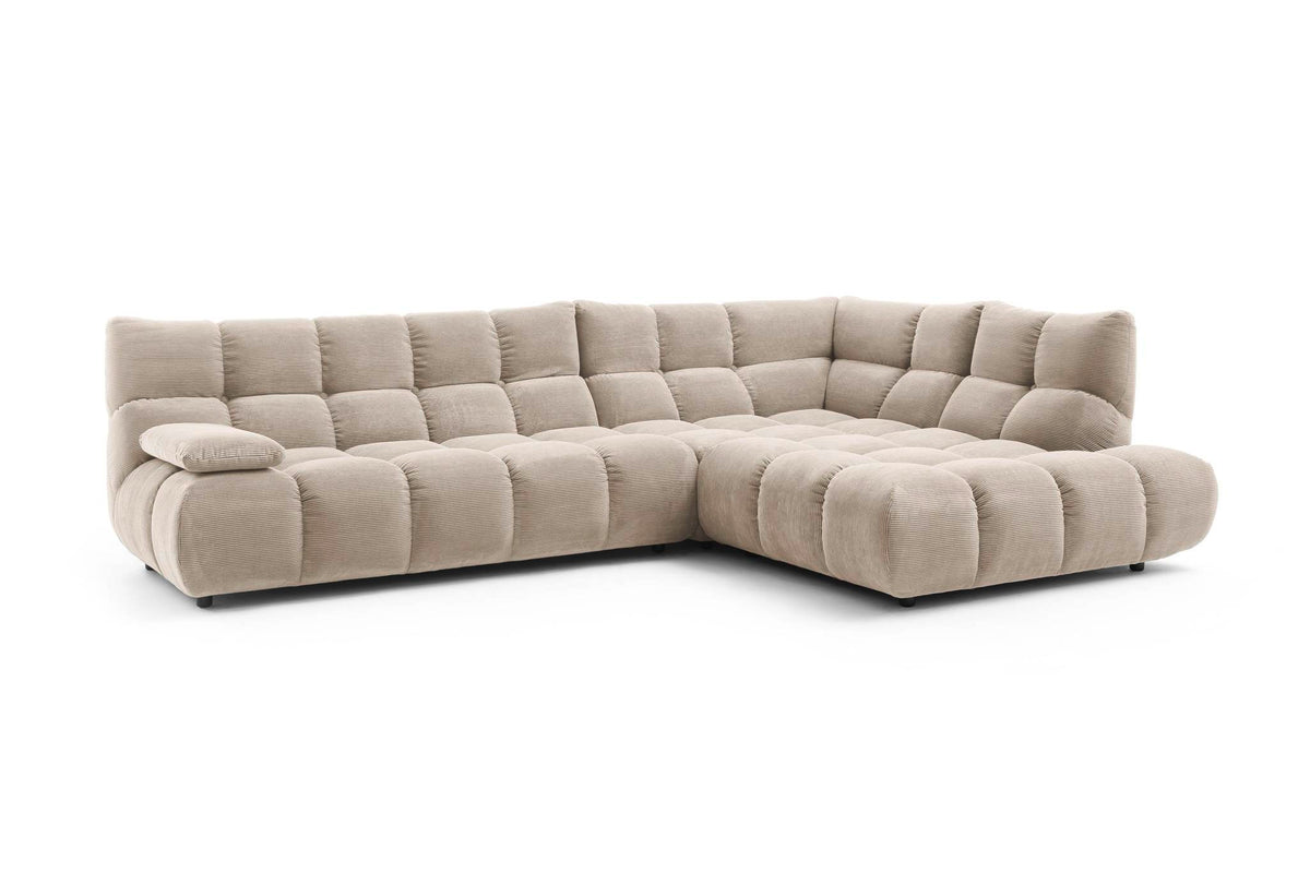 Ribe Ecksofa in L-Form in Feincord Sand, Ecke rechts