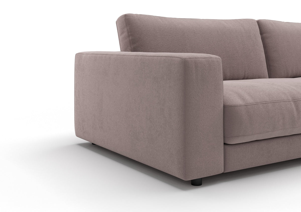 Skagen Ecksofa mit Longchair in Feincord Altrosa, Longchair rechts – Detail Armlehne