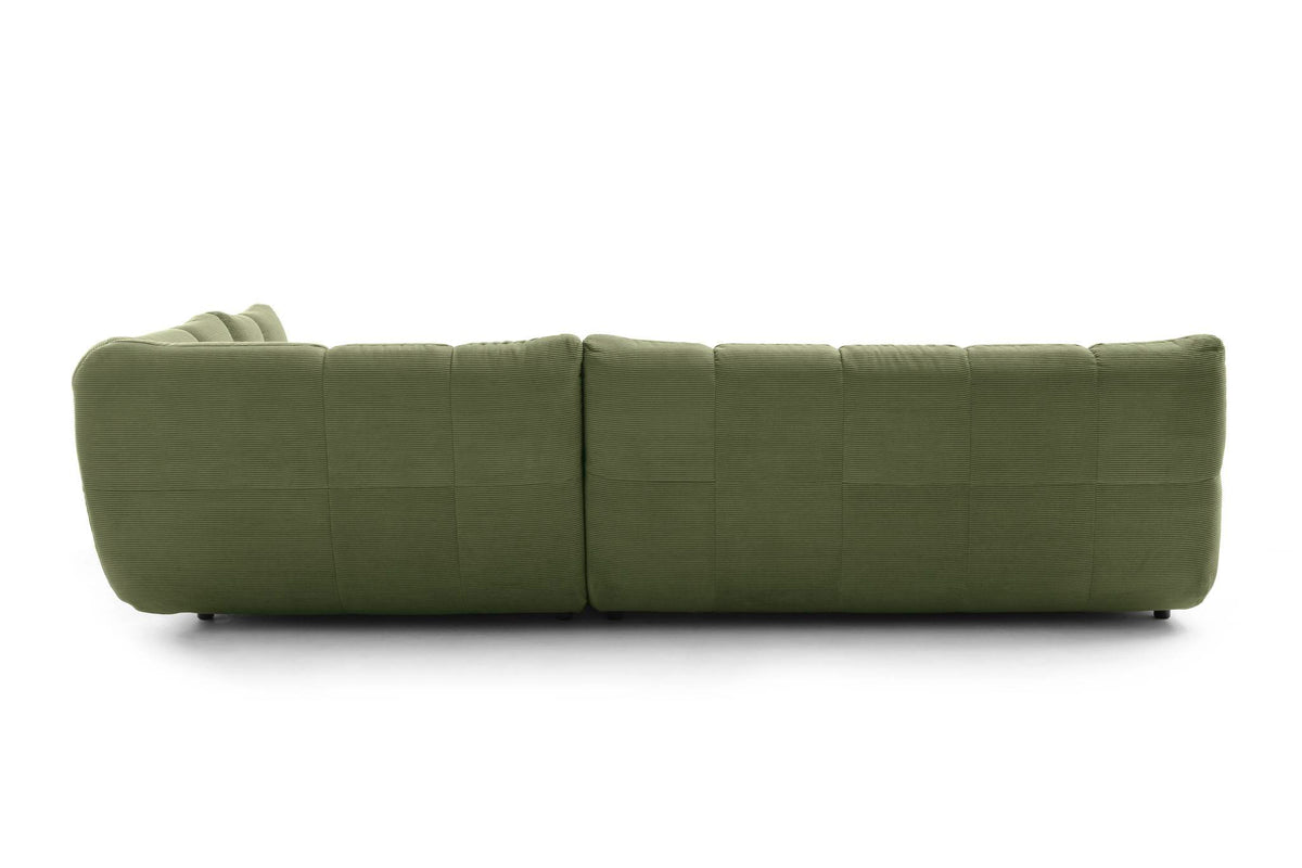 Ribe Ecksofa in L-Form in Feincord Oliv, Ecke rechts – Rückansicht