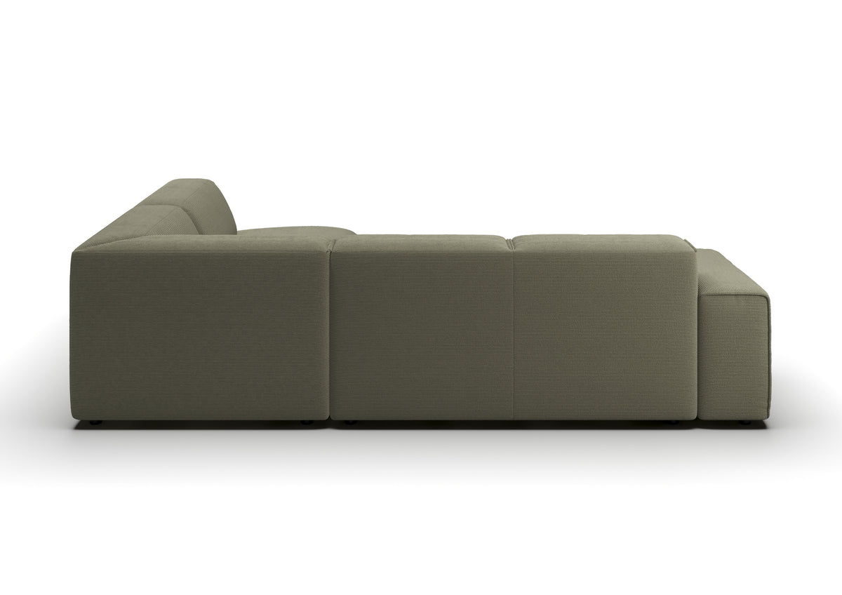 Lund Ecksofa in L-Form in Feincord Oliv, Ecke rechts – Rückansicht